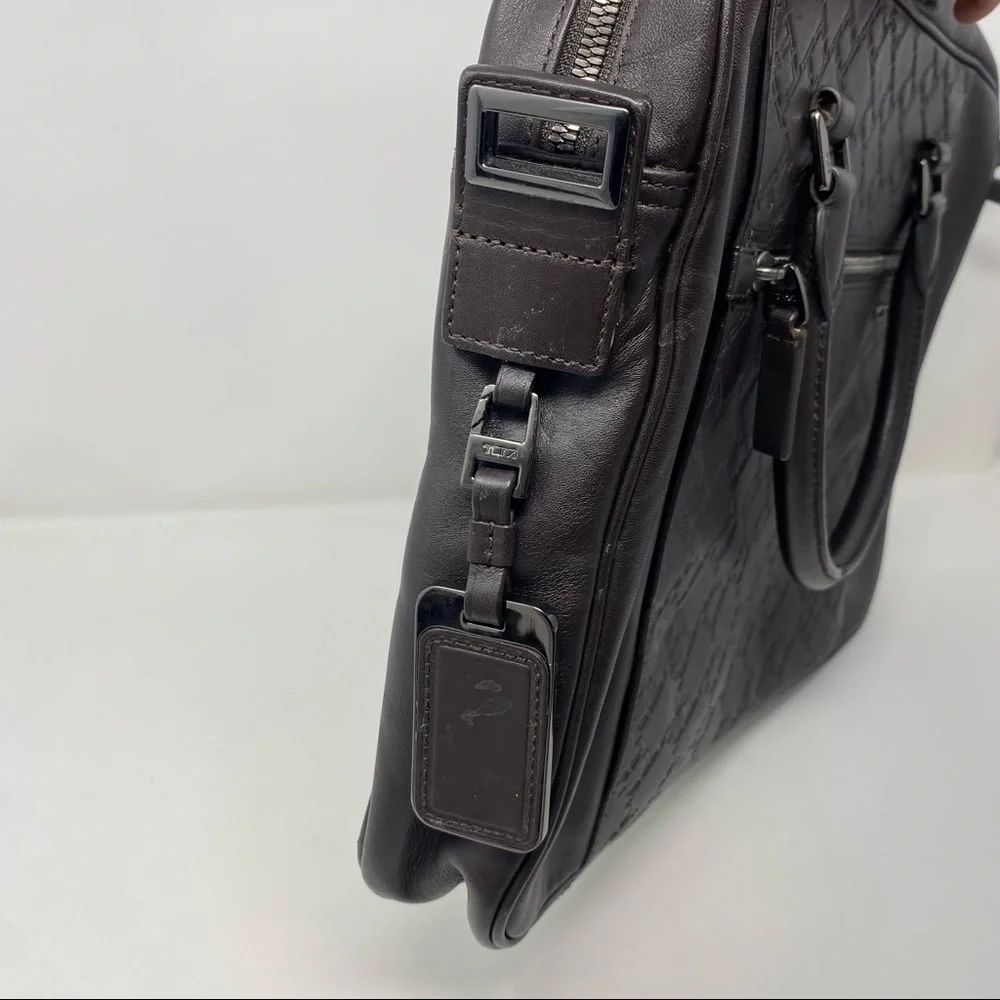 Tumi Ticon Brown Leather Brief Top Zip Bag Case